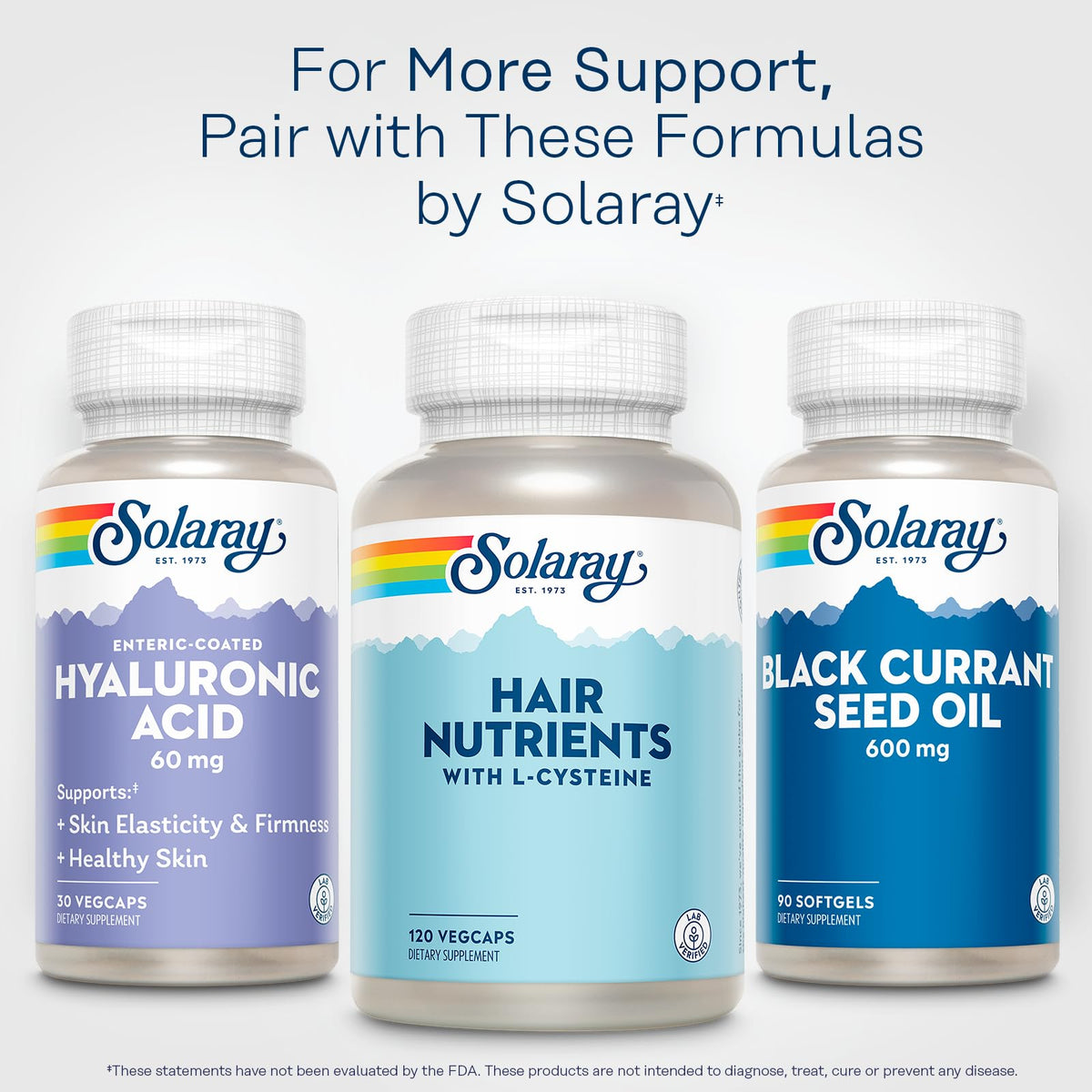 SOLARAY Acide Hyaluronique Triple Force avec une main tenant une capsule