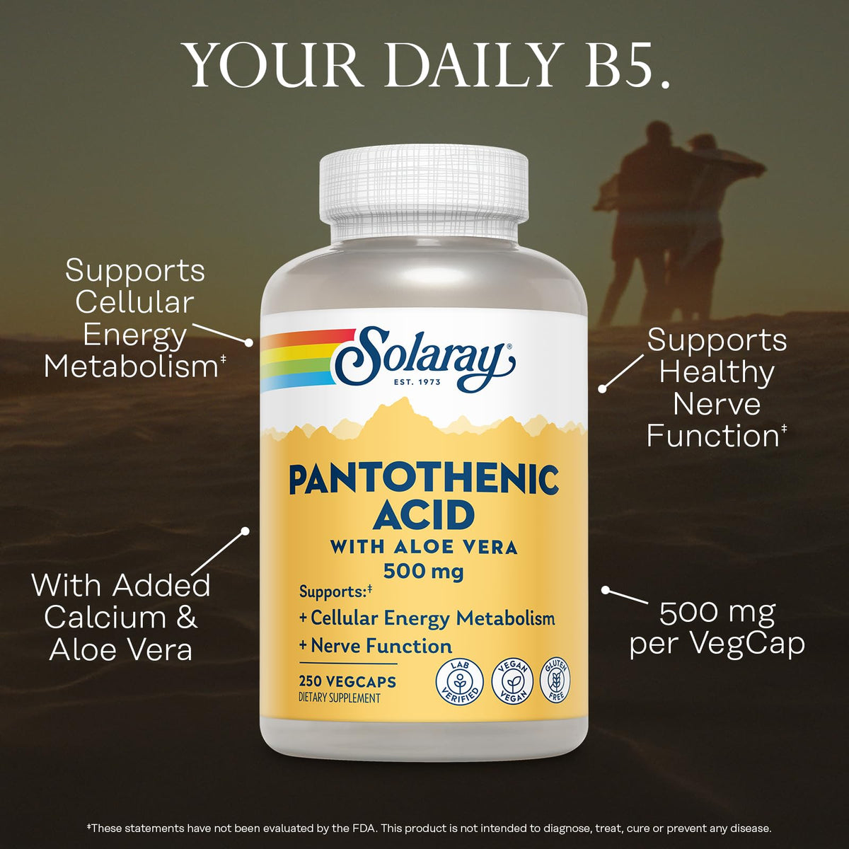 SOLARAY Acide Pantothénique 500 mg étiquette arrière