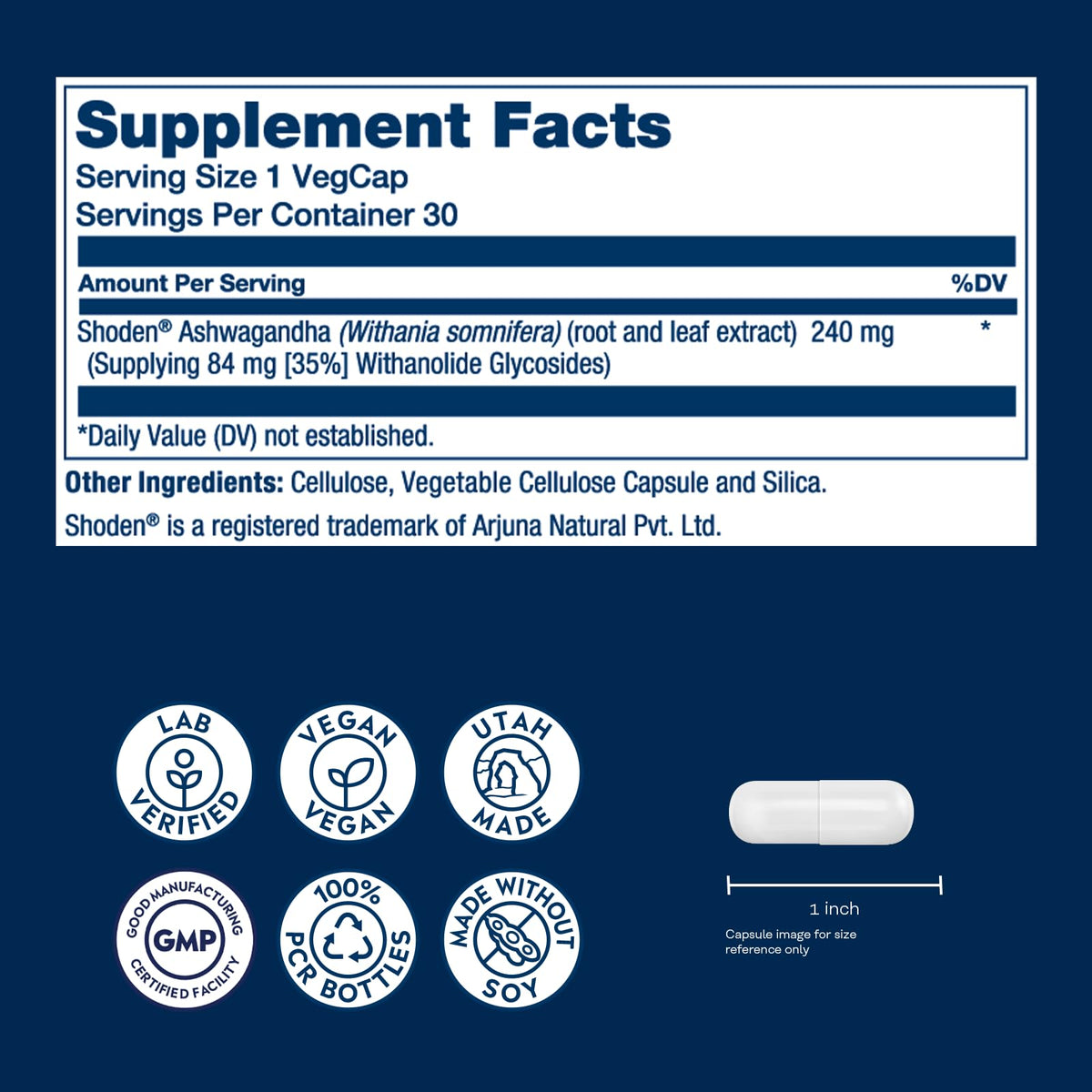 SOLARAY Ashwagandha Capsules side view with label