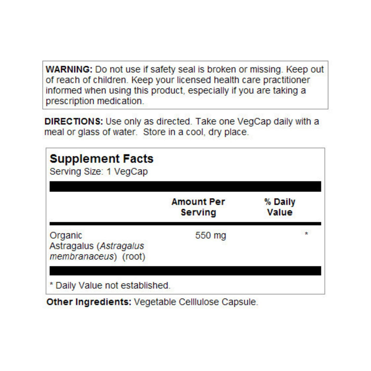 SOLARAY Astragalus Root 550 mg capsules packaging