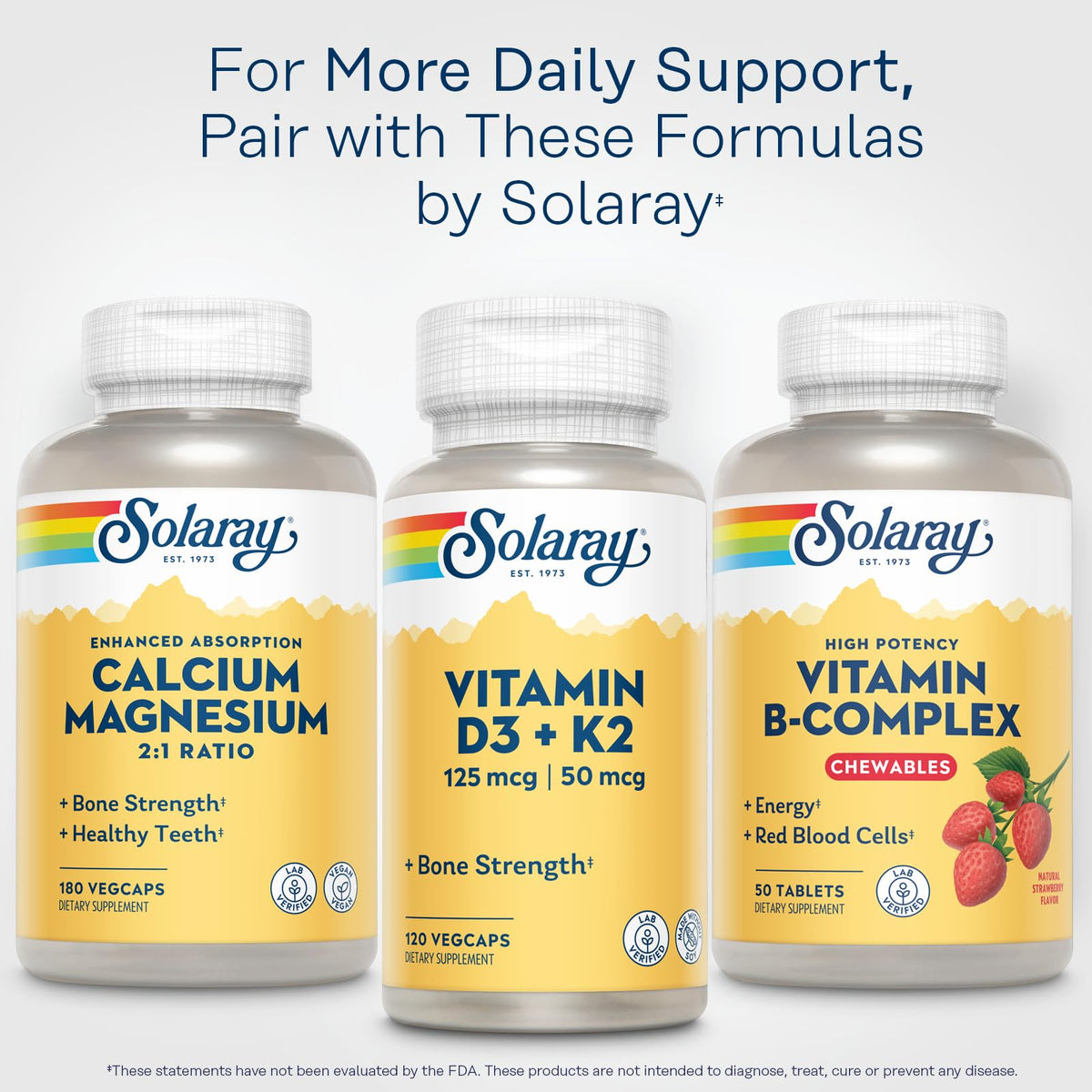 SOLARAY B-Complex Fraise avec ingrédients naturels en arrière-plan