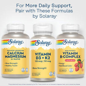 SOLARAY B-Complex Fraise avec ingrédients naturels en arrière-plan