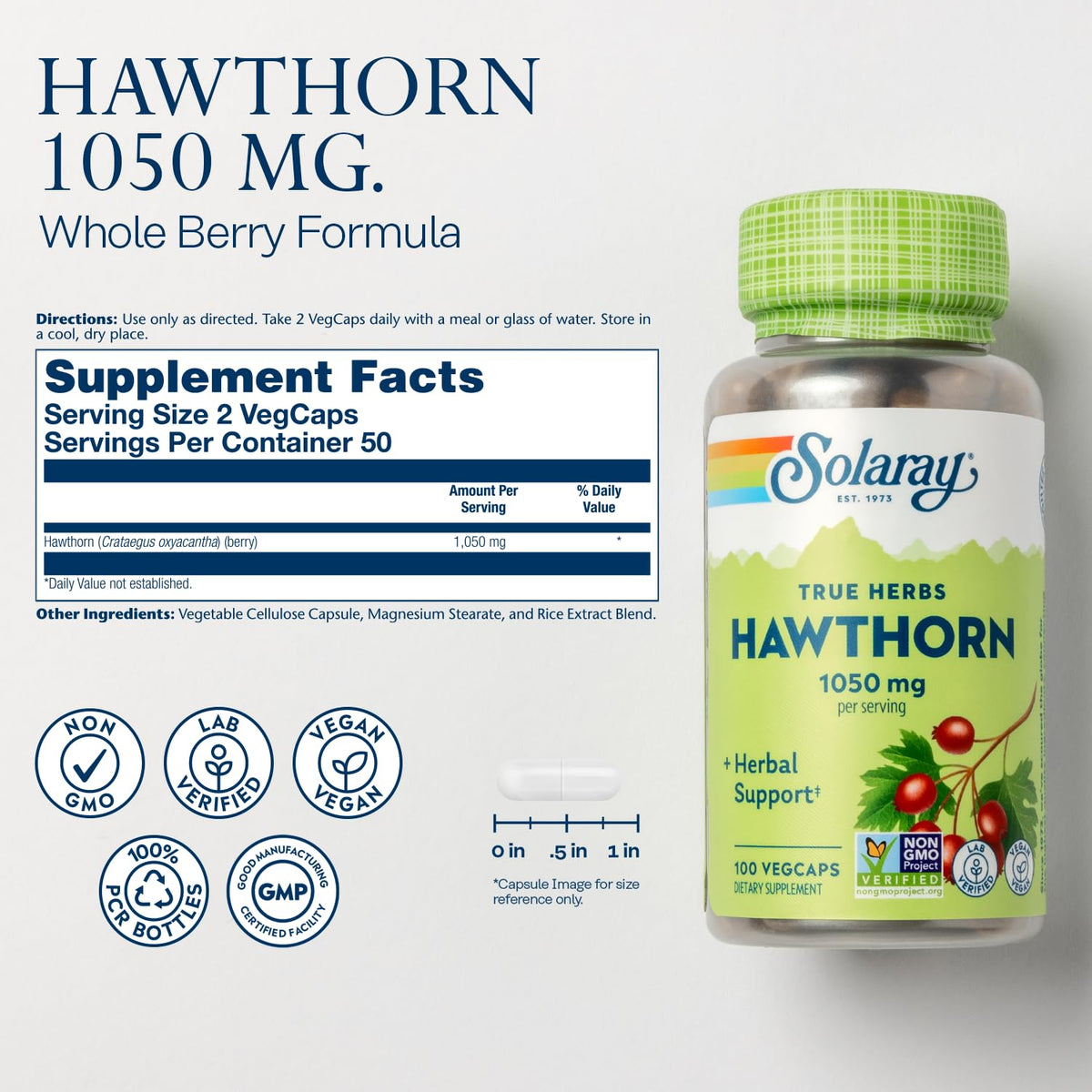 SOLARAY Baies de Aubépine 1050 mg étiquette arrière