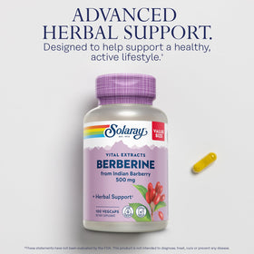 SOLARAY Berberine 500mg gélules végétales sur une surface en bois