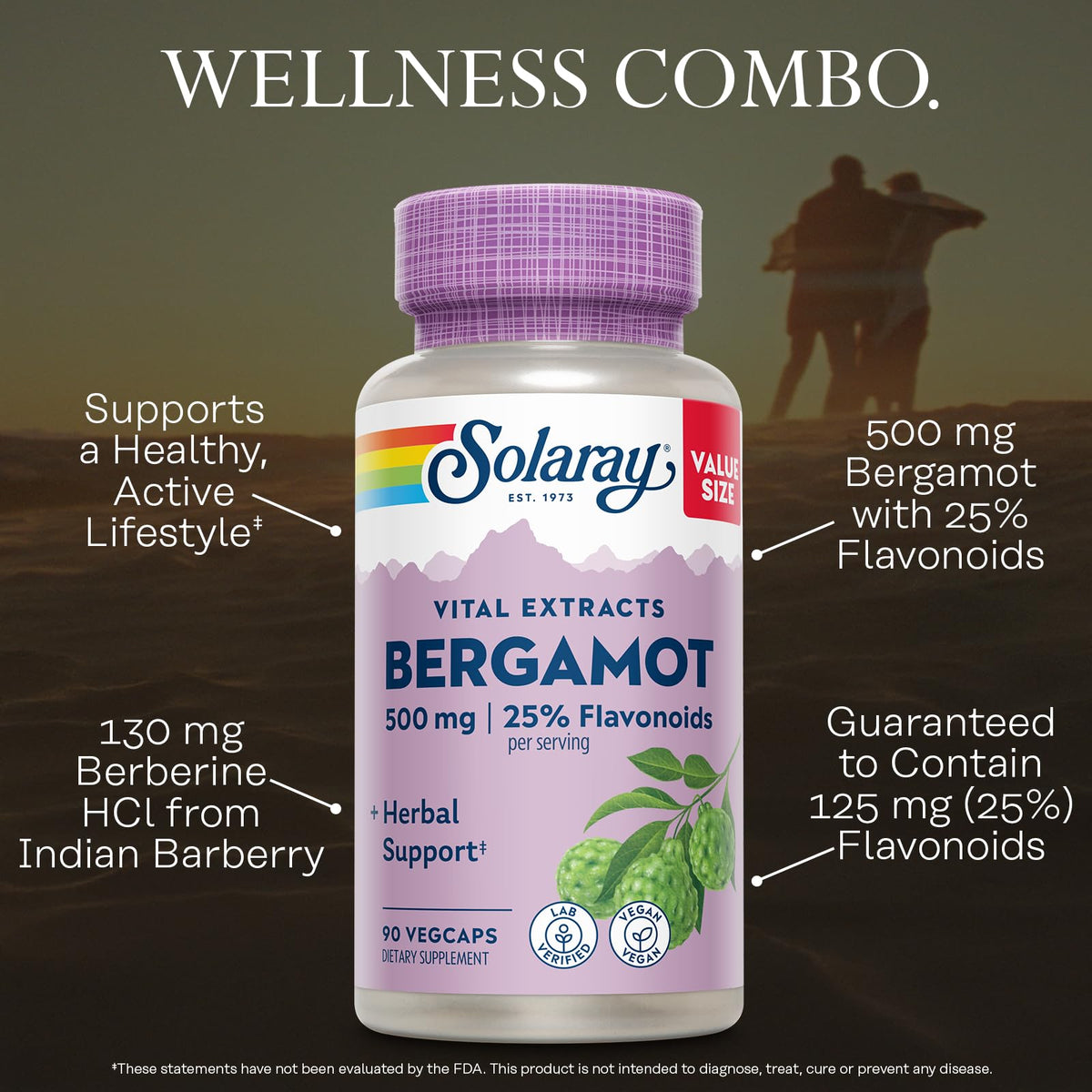 SOLARAY Bergamot 500 mg capsules végétales à l'intérieur du flacon