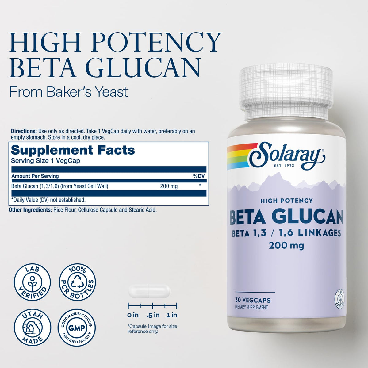 SOLARAY Beta Glucan 30 VegCaps vue arrière de l'emballage