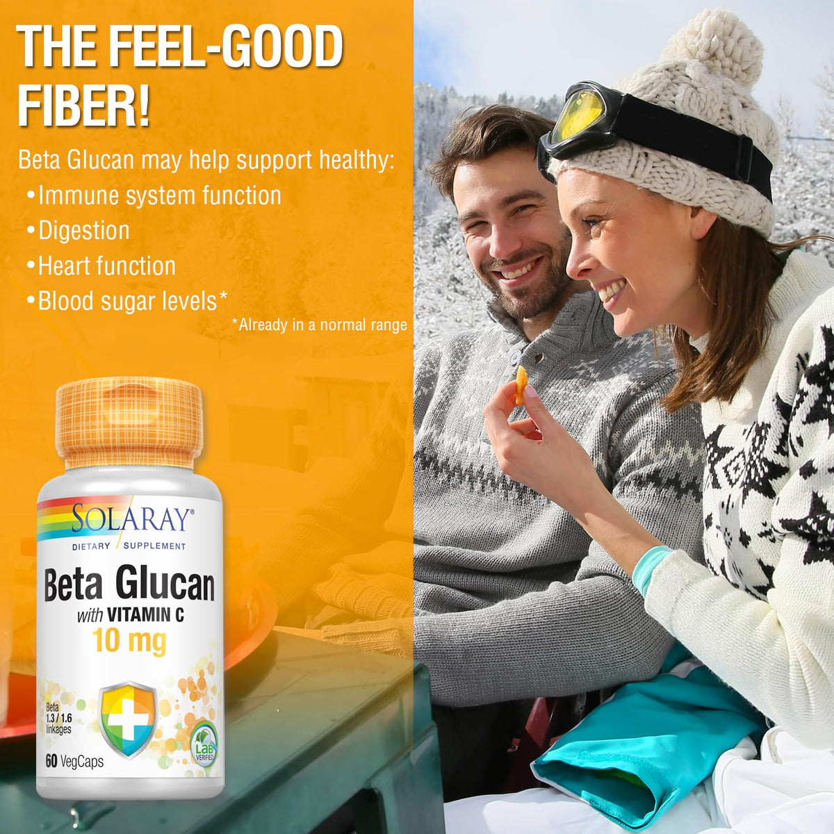 SOLARAY Beta Glucan avec Vitamine C 370 mg 60 VegCaps - étiquette du produit