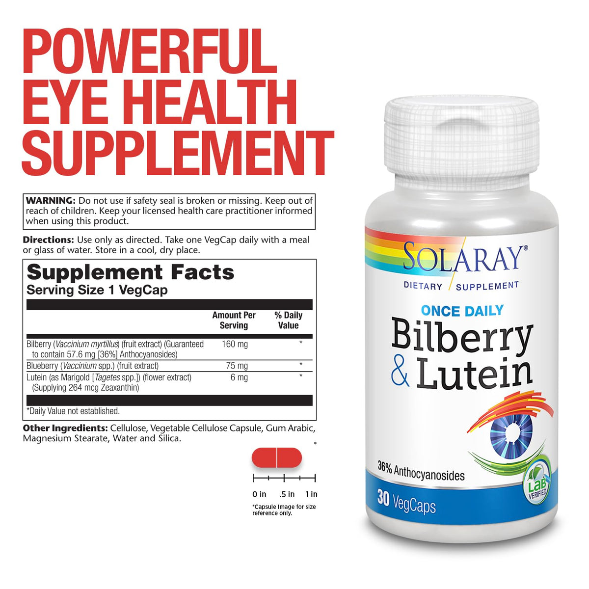 SOLARAY Bilberry & Lutein 160 mg vue de côté