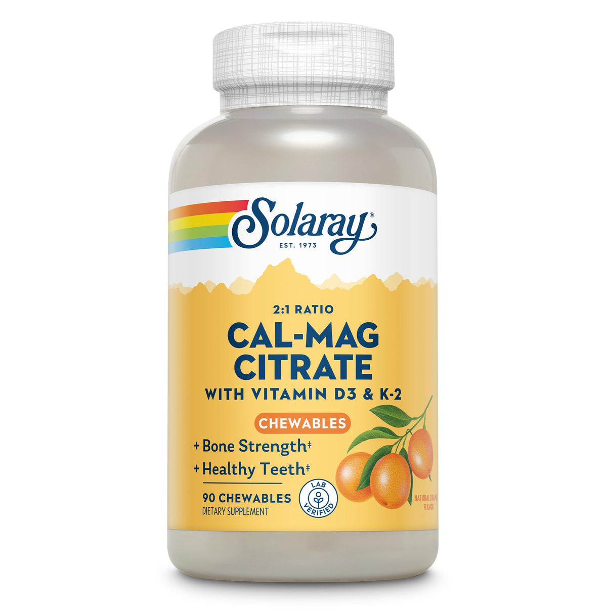 SOLARAY Cal-Mag Citrate Plus D-3 & K-2 comprimés orange avant