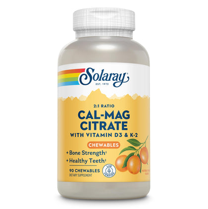 SOLARAY Cal-Mag Citrate Plus D-3 & K-2 comprimés orange avant