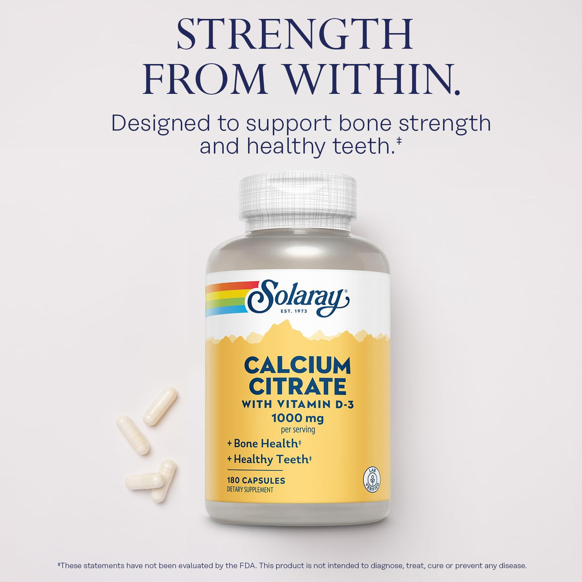 SOLARAY Calcium Citrate 1000 mg 180 capsules side view