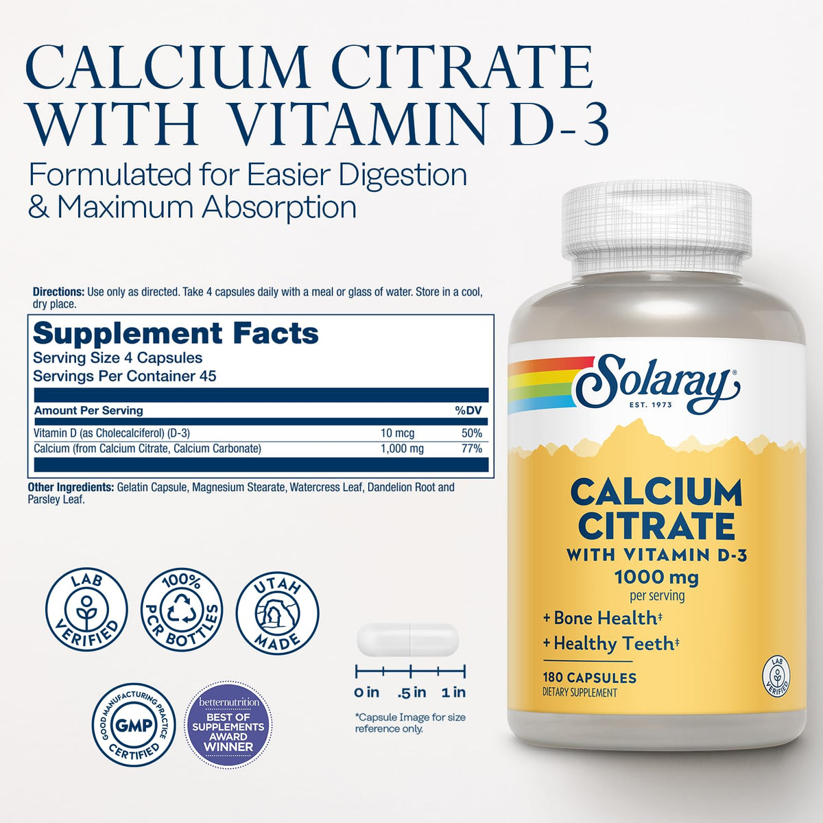SOLARAY Calcium Citrate 1000 mg capsules close-up
