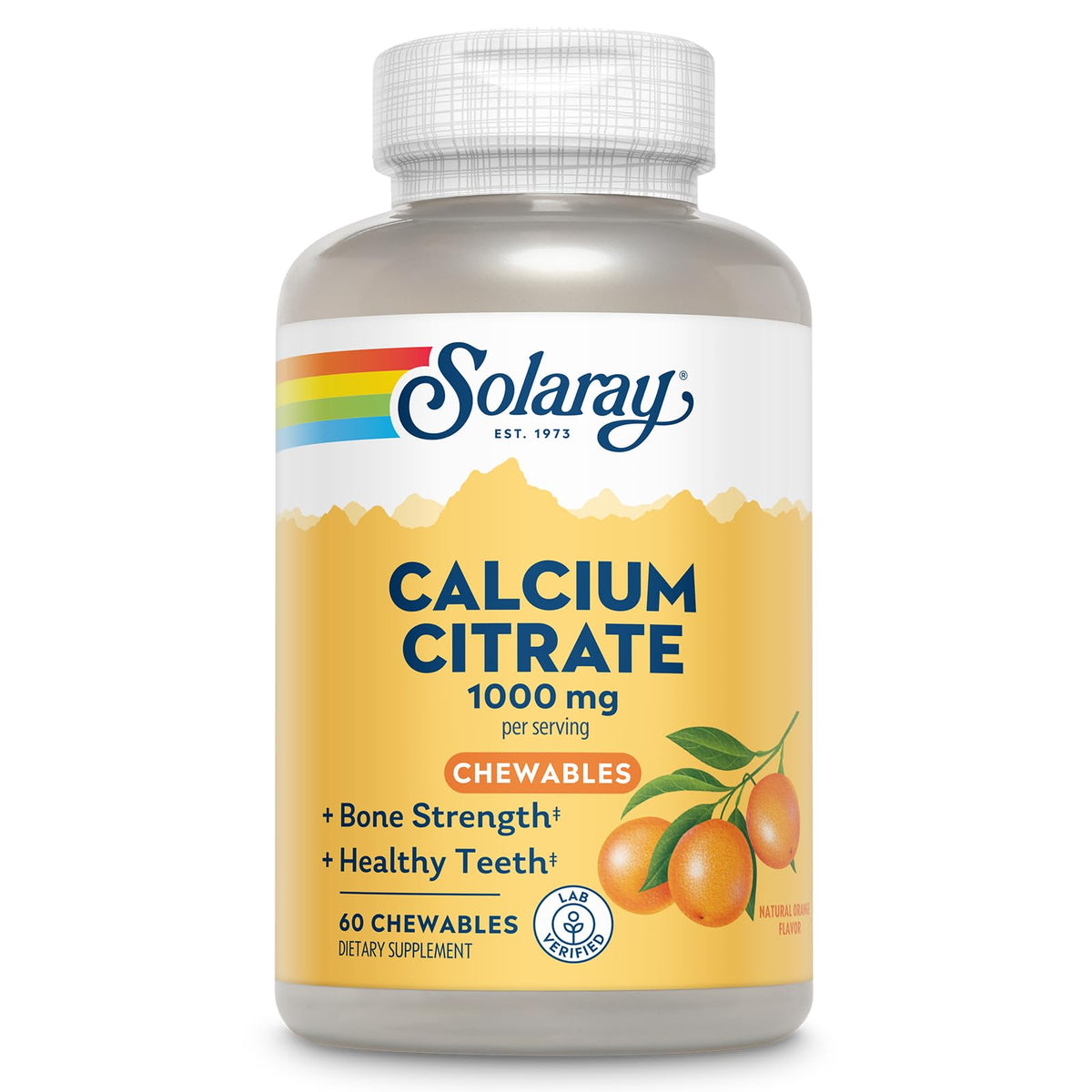 SOLARAY Calcium Citrate 1000 mg Chewables Saveur Orange - avant du flacon