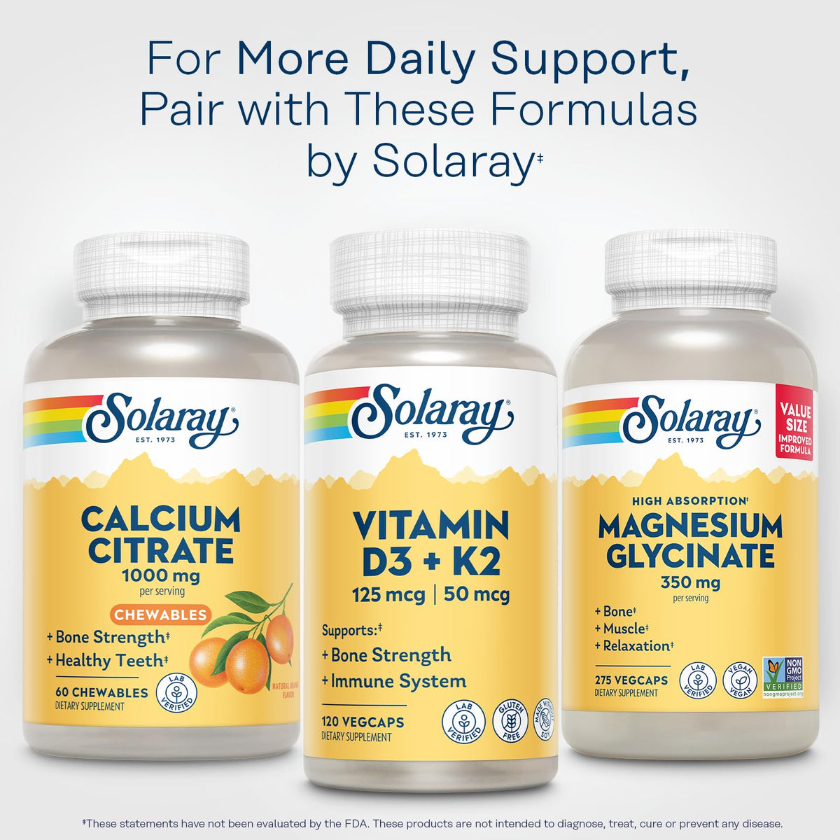 SOLARAY Calcium Citrate 1000 mg Chewables Saveur Orange - flacon sur une table