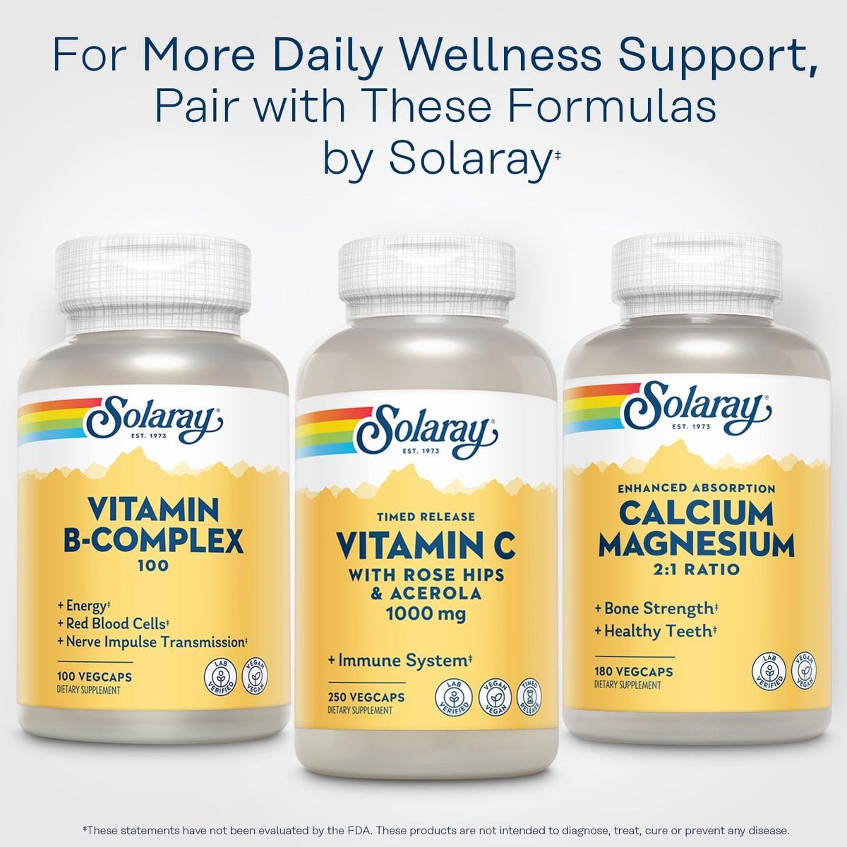 SOLARAY Calcium Magnésium 2:1 180 VegCaps vue arrière