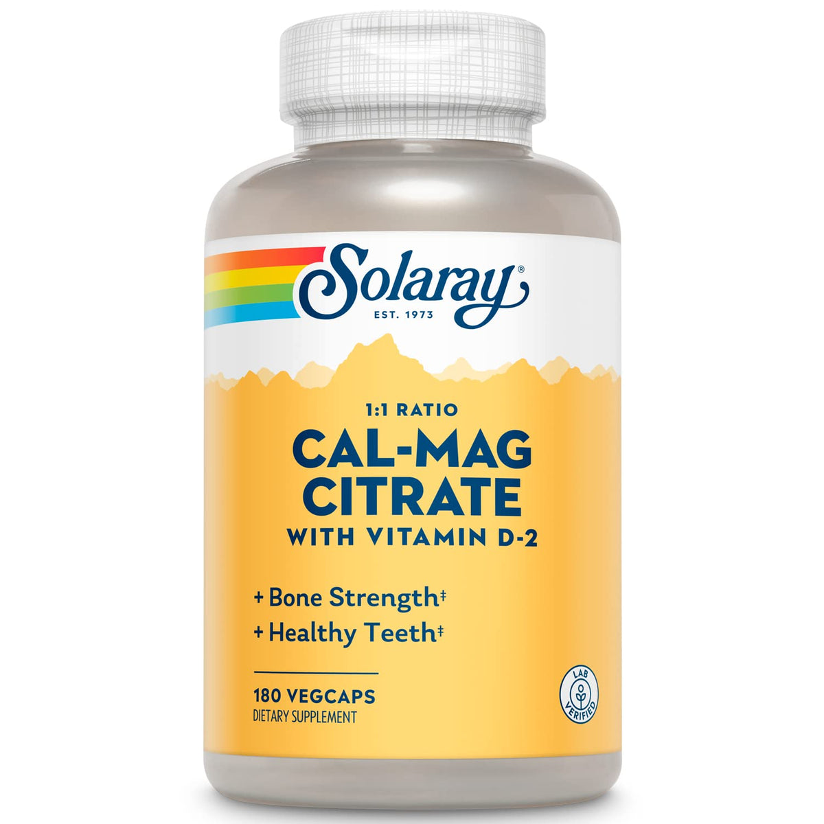 SOLARAY Calcium Magnésium Citrate 1:1 180 VegCaps vue avant