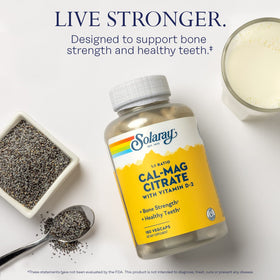 SOLARAY Calcium Magnésium Citrate 1:1 capsules végétales sur fond blanc