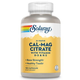 SOLARAY Calcium Magnésium Citrate 2:1 180 capsules vue de face