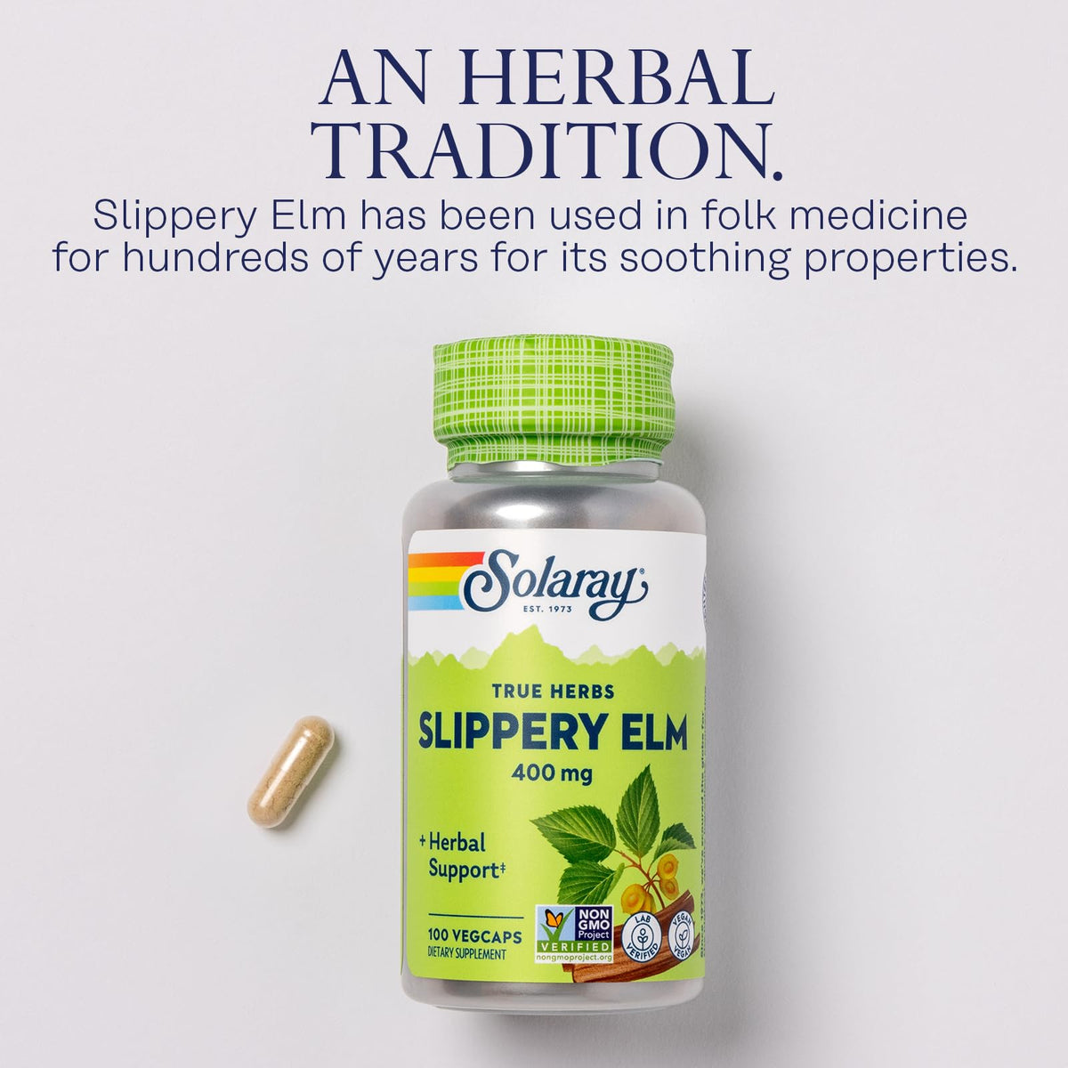 SOLARAY capsules d'écorce de Slippery Elm 400 mg ouvert