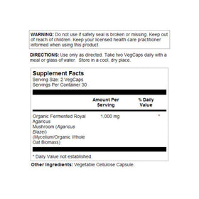 SOLARAY Champignon Agaricus Royal Fermenté 500 mg 60 VegCaps - étiquette et informations