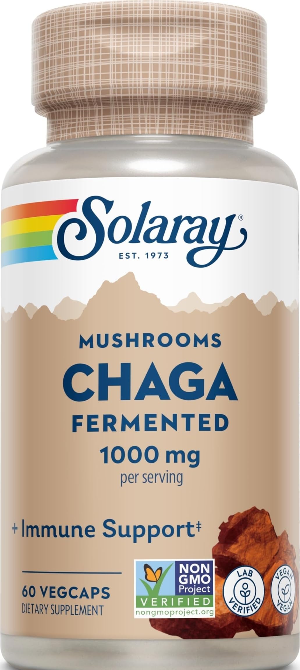 SOLARAY Champignon Chaga Fermenté 1000 mg 60 VegCaps - vue avant