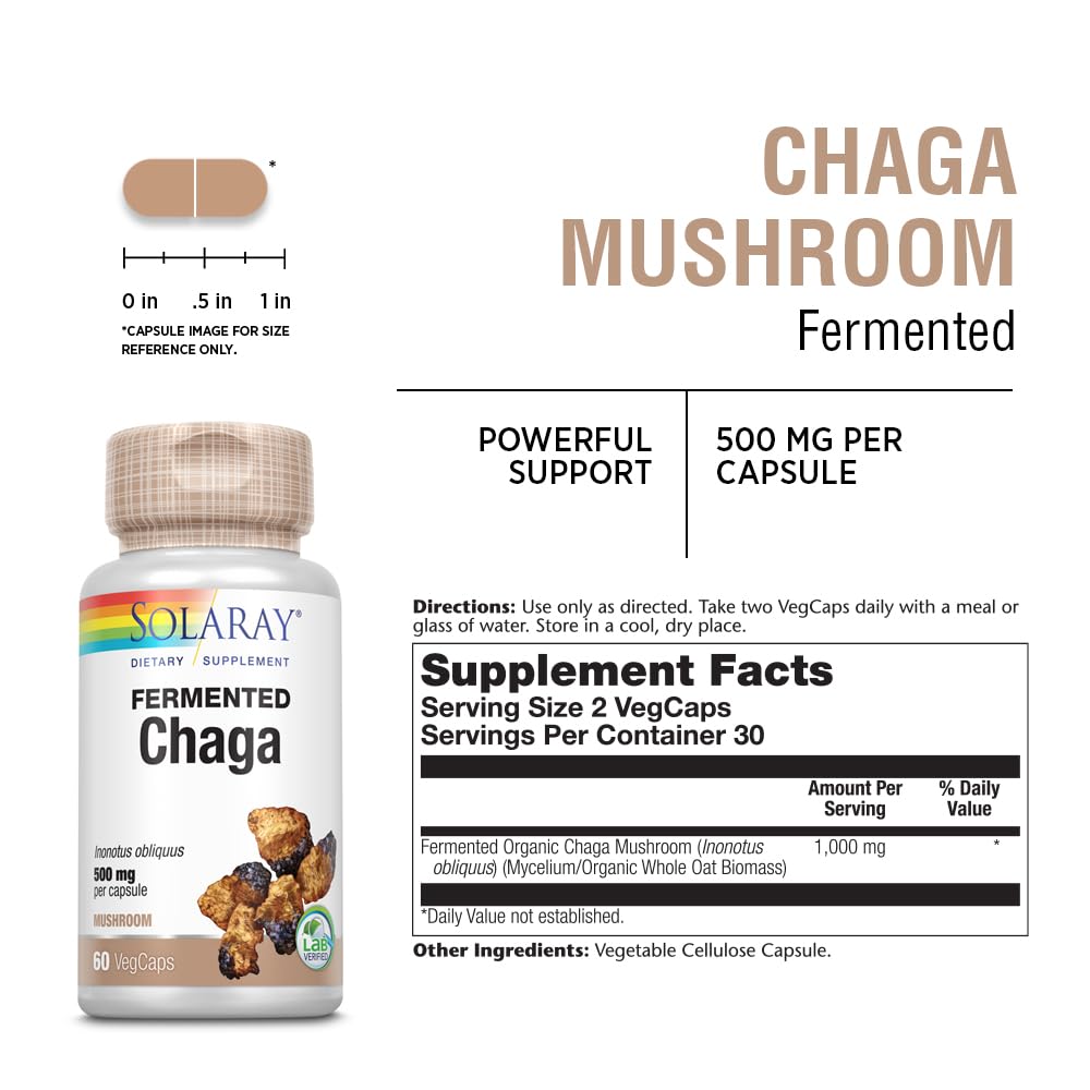 SOLARAY Champignon Chaga Fermenté 60 capsules végétales - emballage