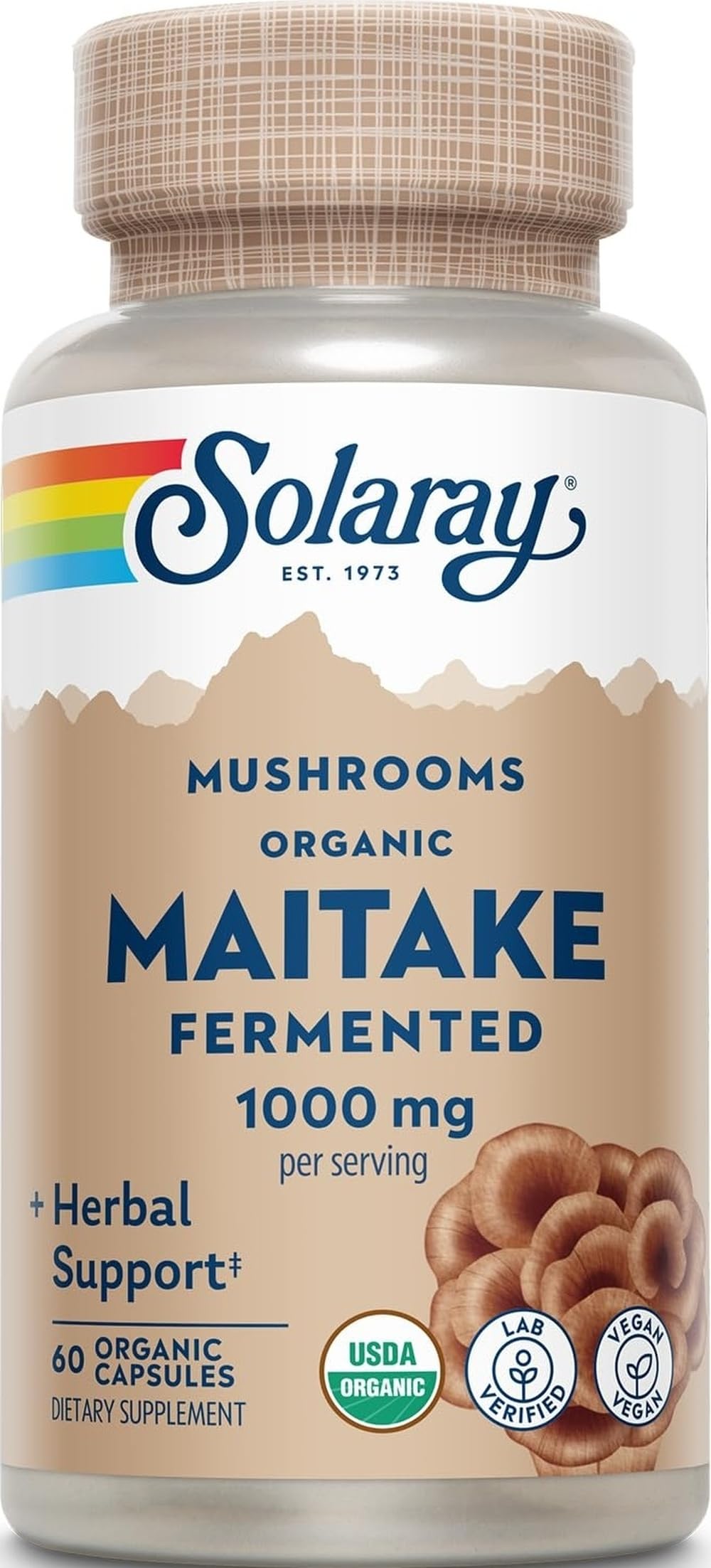 SOLARAY Champignon Maitake Fermenté Bio 1000 mg boîte avant