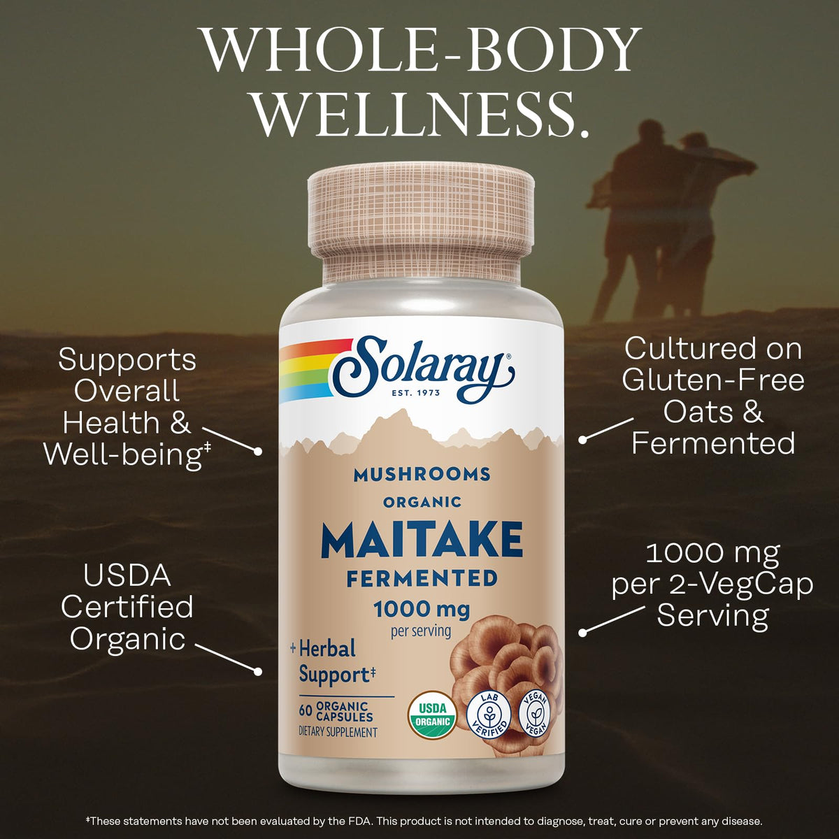 SOLARAY Champignon Maitake Fermenté Bio 1000 mg détails des gélules