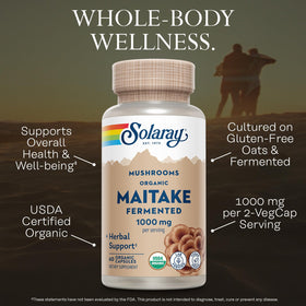 SOLARAY Champignon Maitake Fermenté Bio 1000 mg détails des gélules