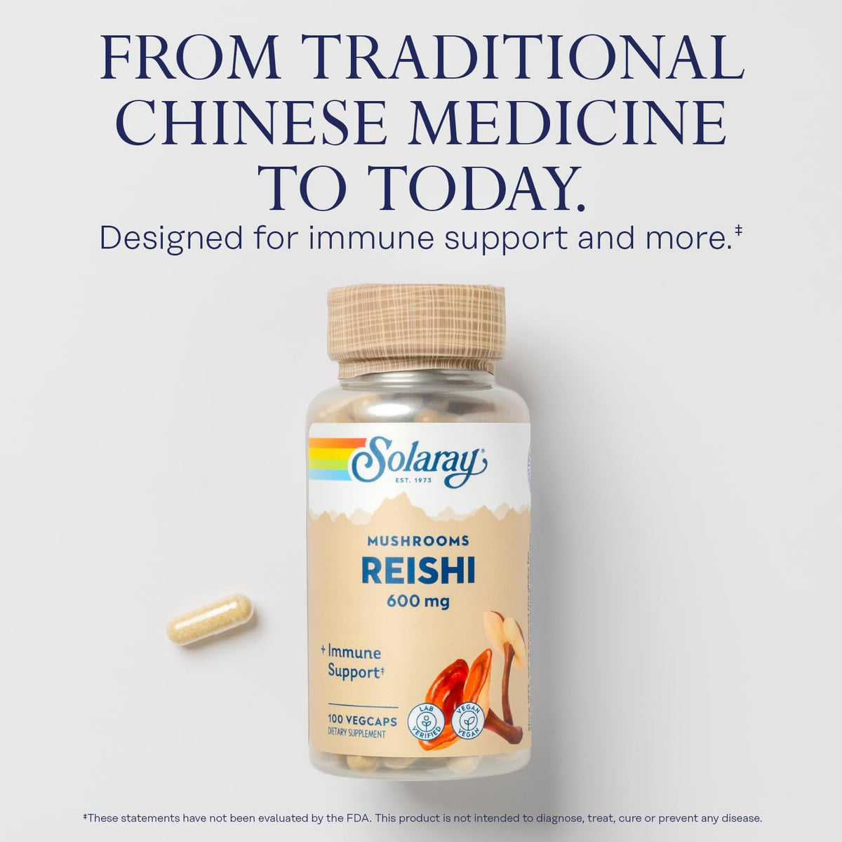 SOLARAY Champignon Reishi 600 mg 100 VegCaps - capsules végétales