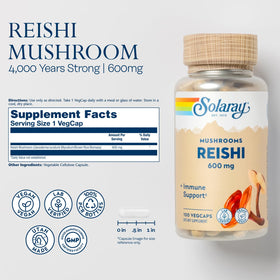 SOLARAY Champignon Reishi 600 mg 100 VegCaps - emballage recyclé