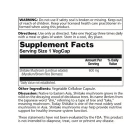 SOLARAY Champignon Shiitake 600 mg boîte ouverte