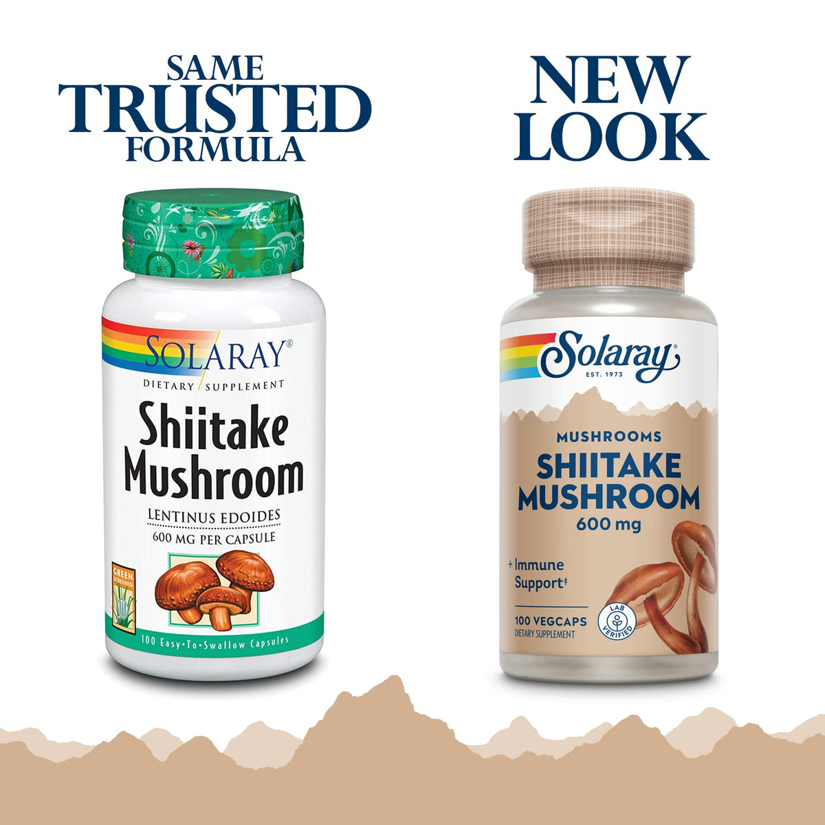 SOLARAY Champignon Shiitake 600 mg gélules sur fond blanc