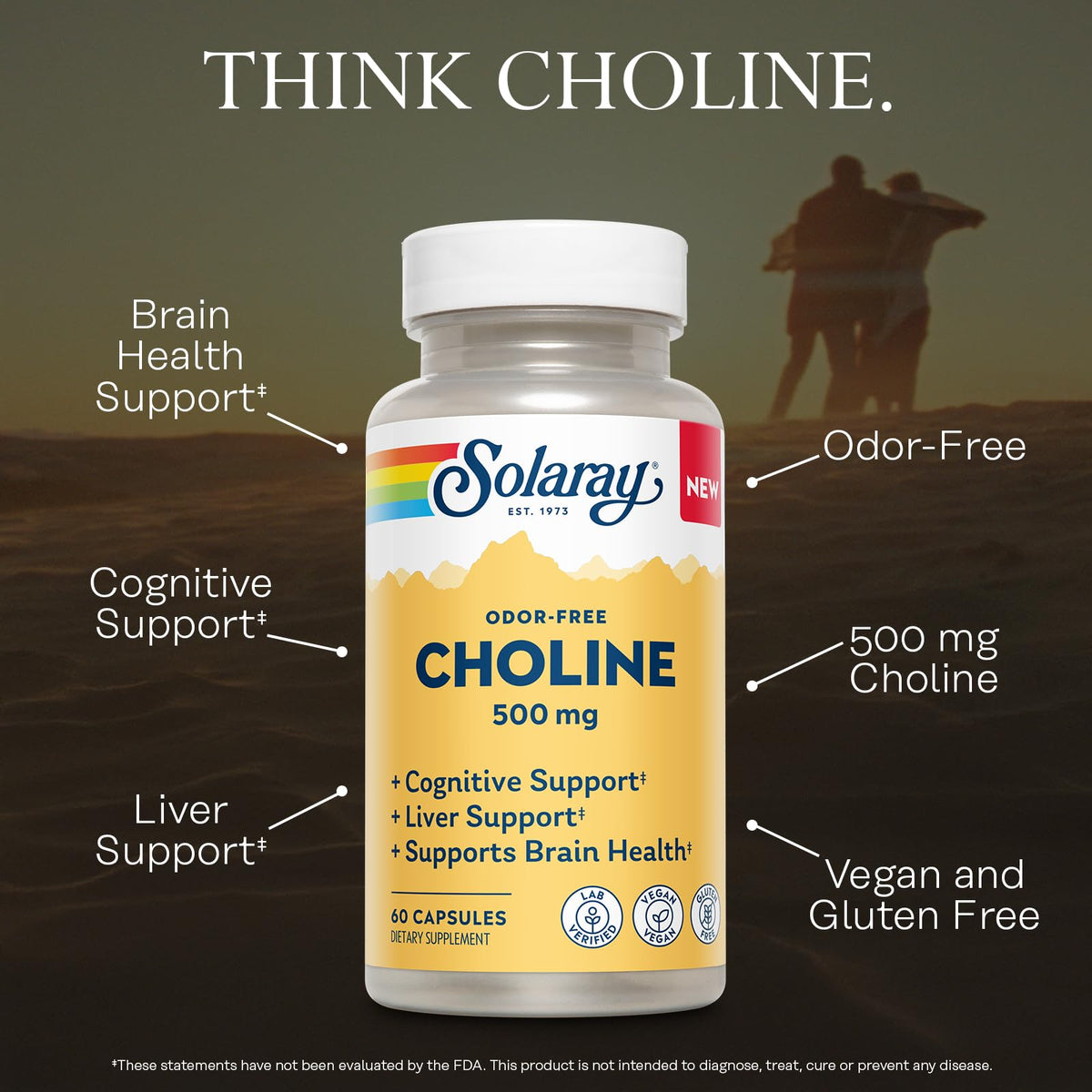SOLARAY Choline 500 mg capsule ouverte montrant son contenu