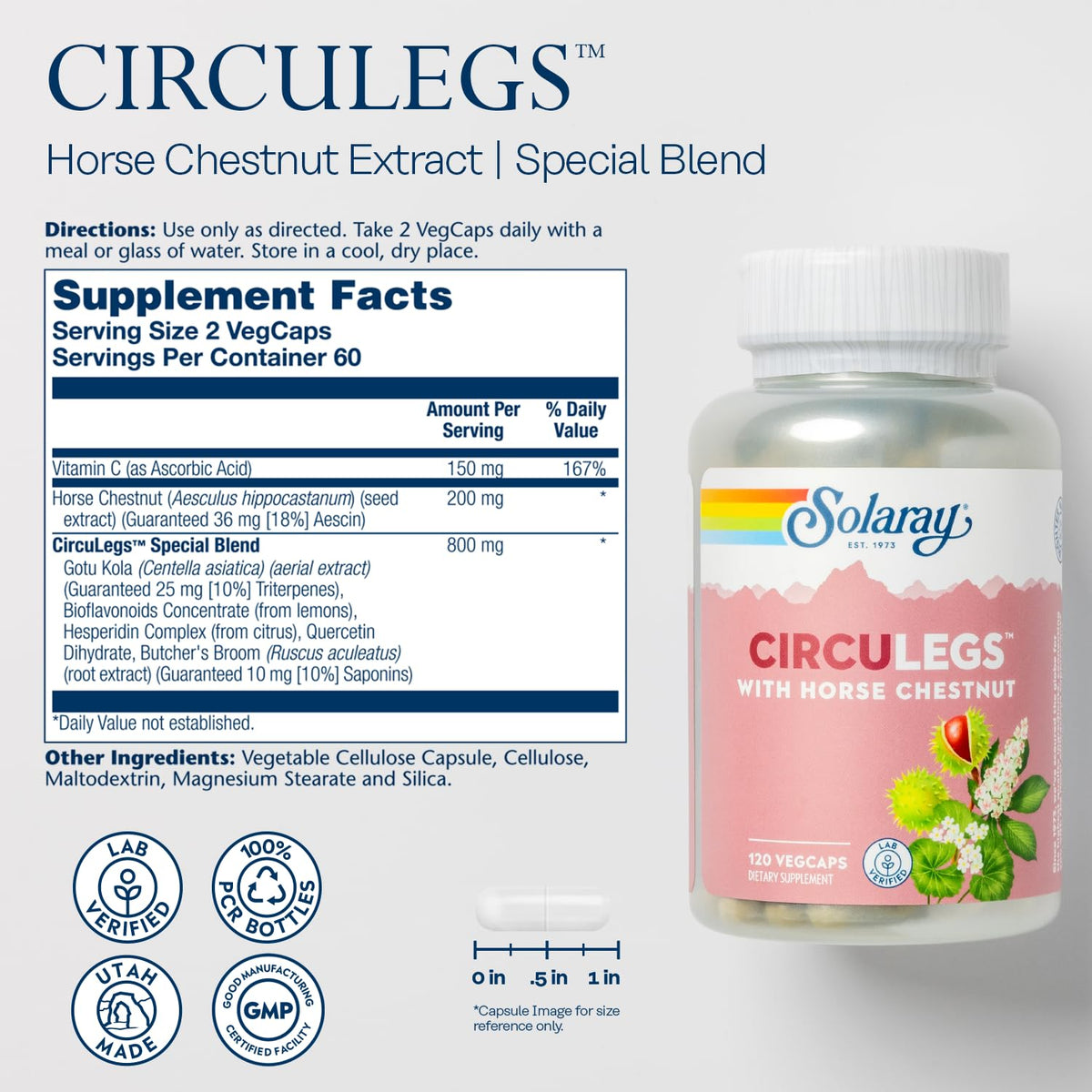 SOLARAY CircuLegs 120 VegCaps ingrédients sur l'emballage