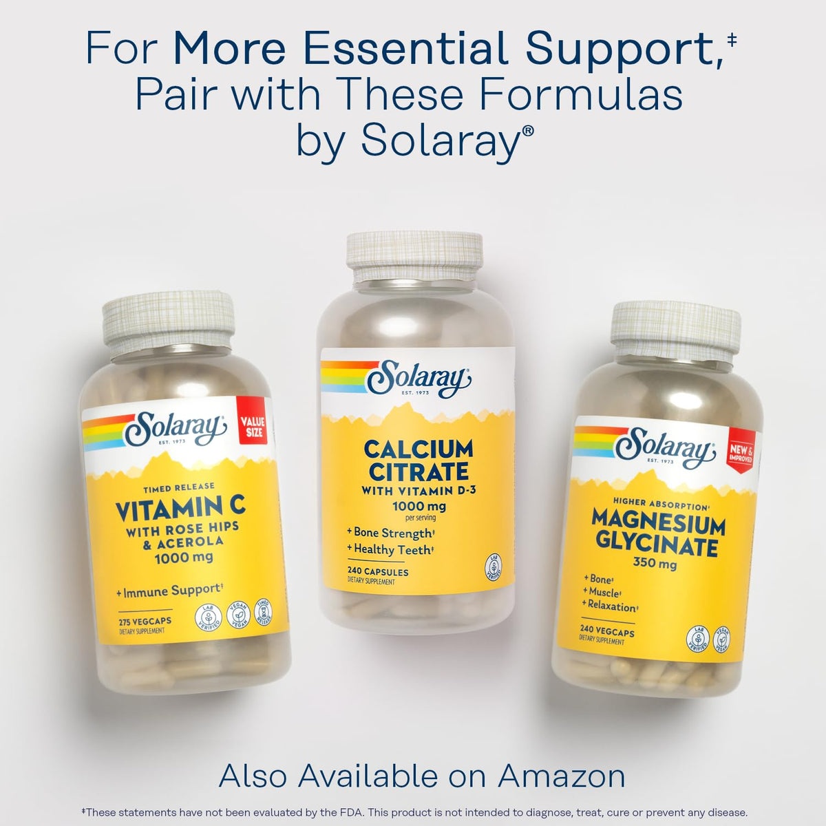 SOLARAY Citrate de Calcium 1000 mg, bouteille verte en plastique recyclable