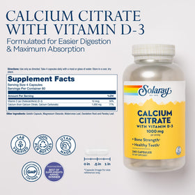 SOLARAY Citrate de Calcium 1000 mg, capsules à l'intérieur