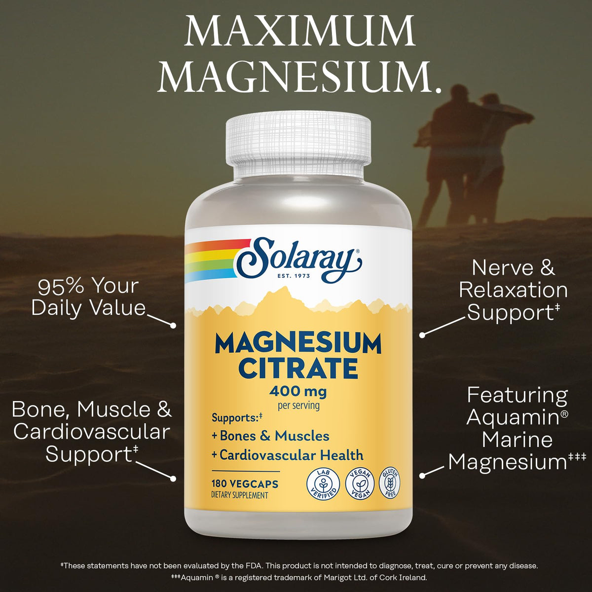SOLARAY Citrate de Magnésium 400 mg 180 Capsules Végétales - étiquette