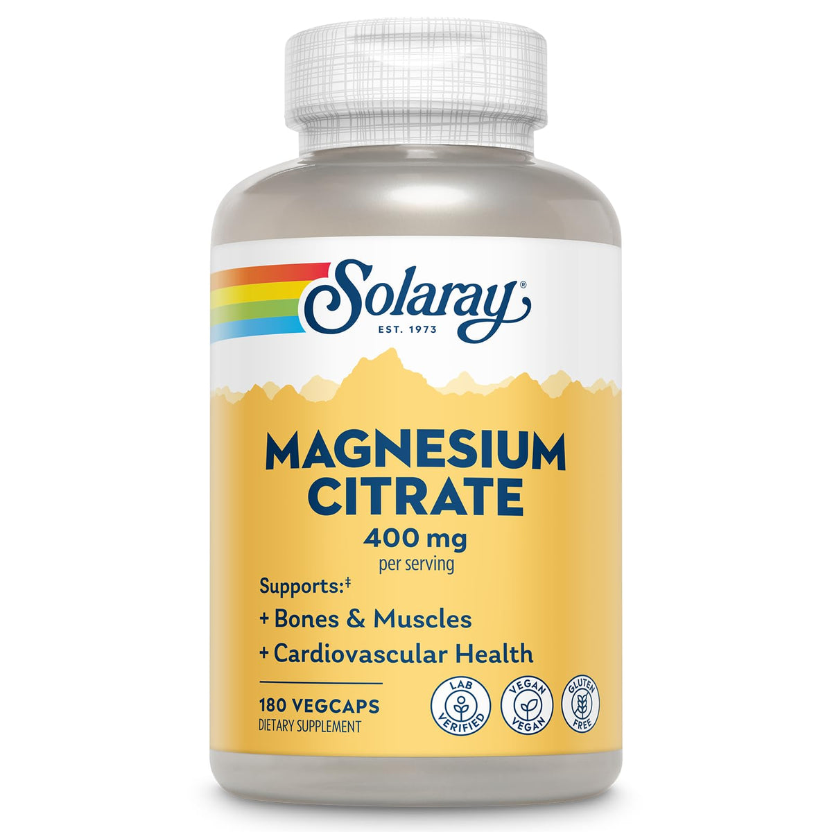 SOLARAY Citrate de Magnésium 400 mg 180 Capsules Végétales - vue avant