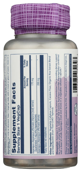 SOLARAY Complément Alimentaire Asperge 175 mg 60 Capsules Végétales avec étiquette