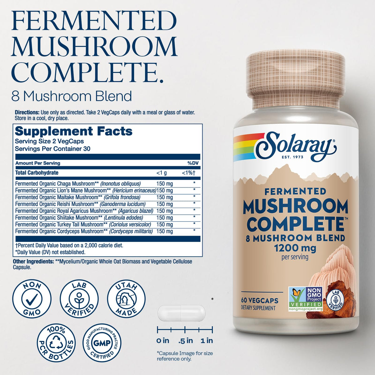 SOLARAY Complément avec étiquettes des 8 champignons