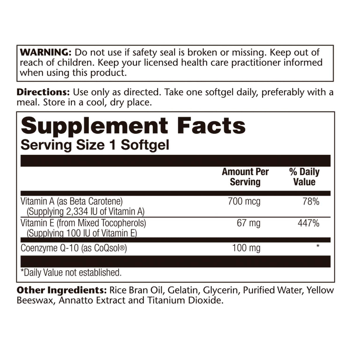 SOLARAY CoQ-10 100 mg capsules close-up