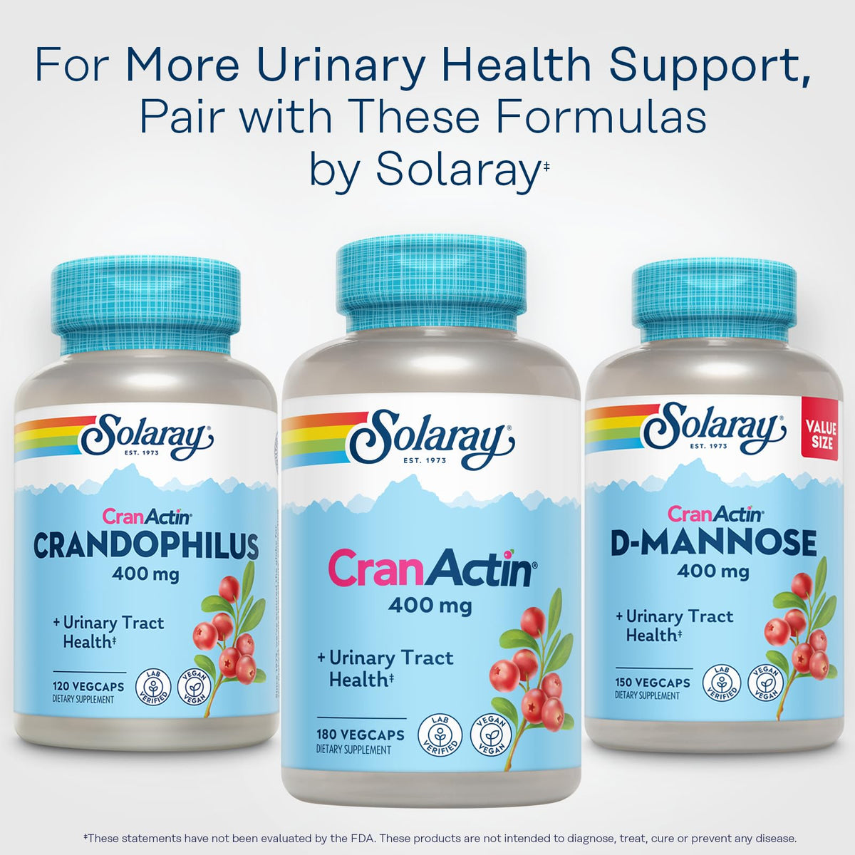 SOLARAY Cranactin 180 capsules végétales à côté d'un verre d'eau