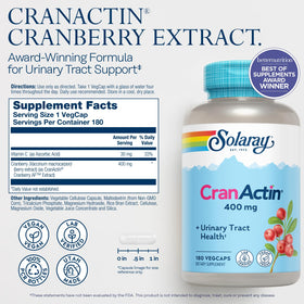 SOLARAY Cranactin 180 capsules végétales avec étiquette