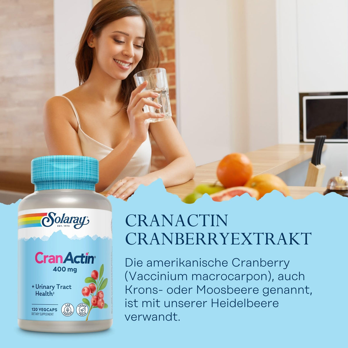 SOLARAY CranActin Extrait de Canneberge 400 mg 120 VegCaps étiquette