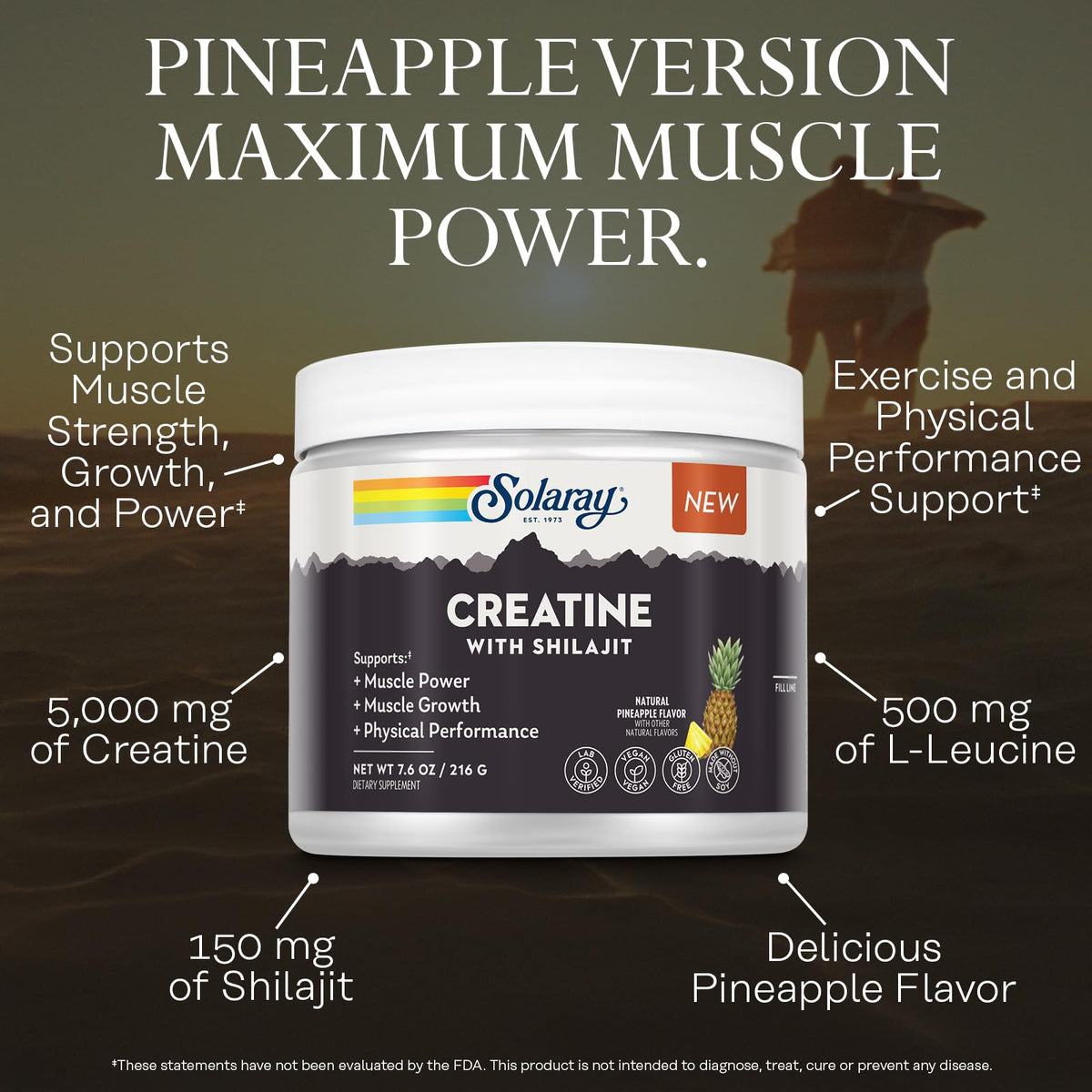 SOLARAY créatine avec Shilajit et L-leucine ingrédients