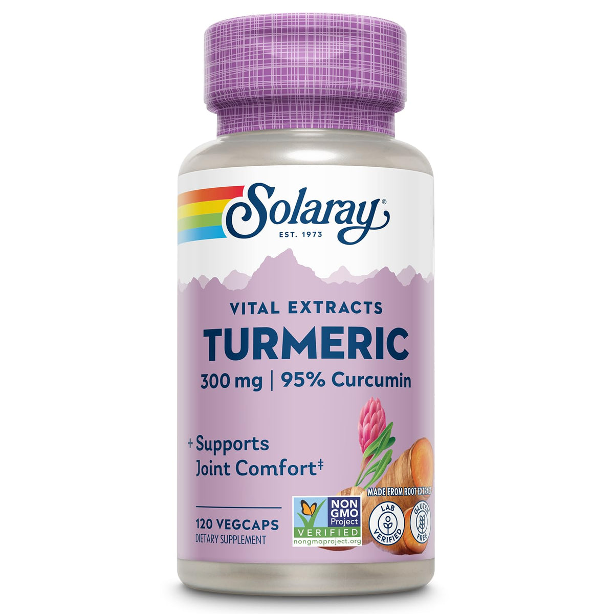 SOLARAY Curcuma 300 mg emballage avant avec étiquette colorée