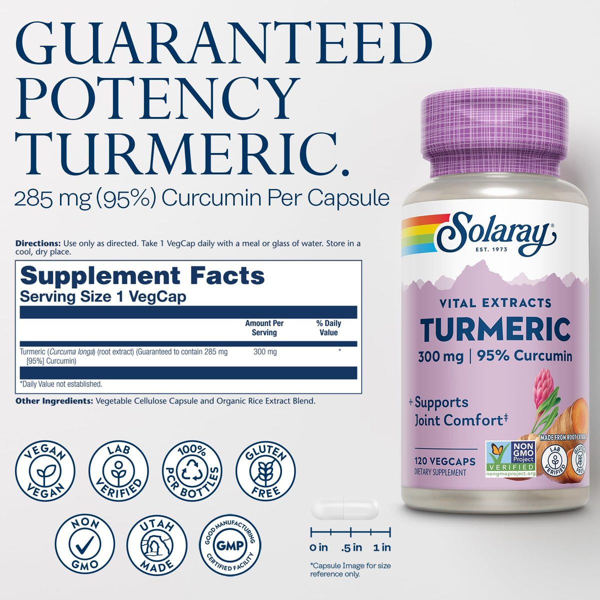 SOLARAY Curcuma 300 mg gélules sur fond blanc