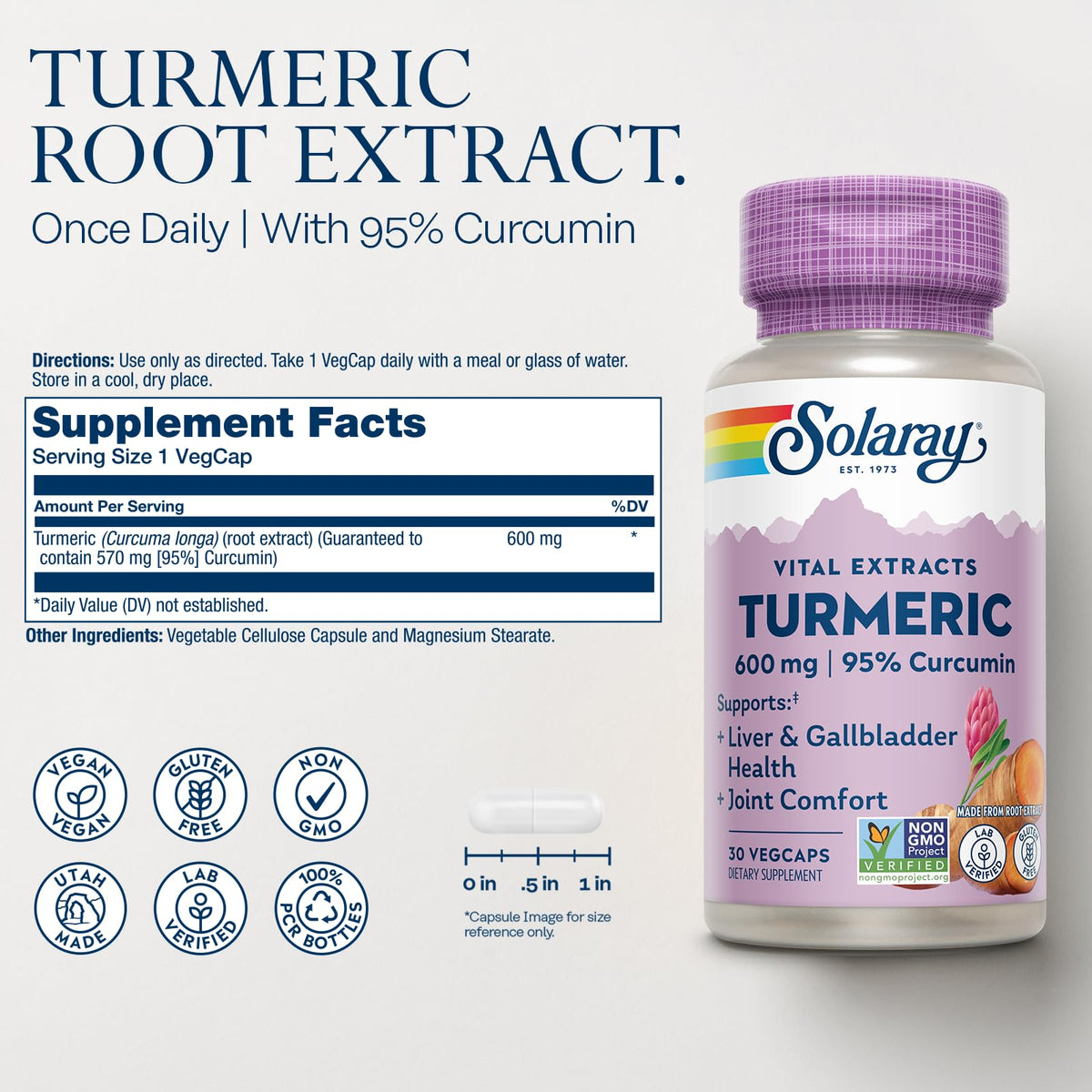 SOLARAY Curcuma 600 mg étiquette avec ingrédients