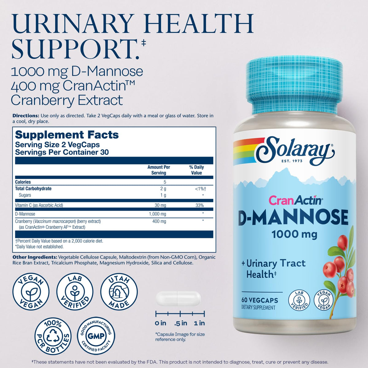 SOLARAY D-Mannose 60 VegCaps avec détails du produit